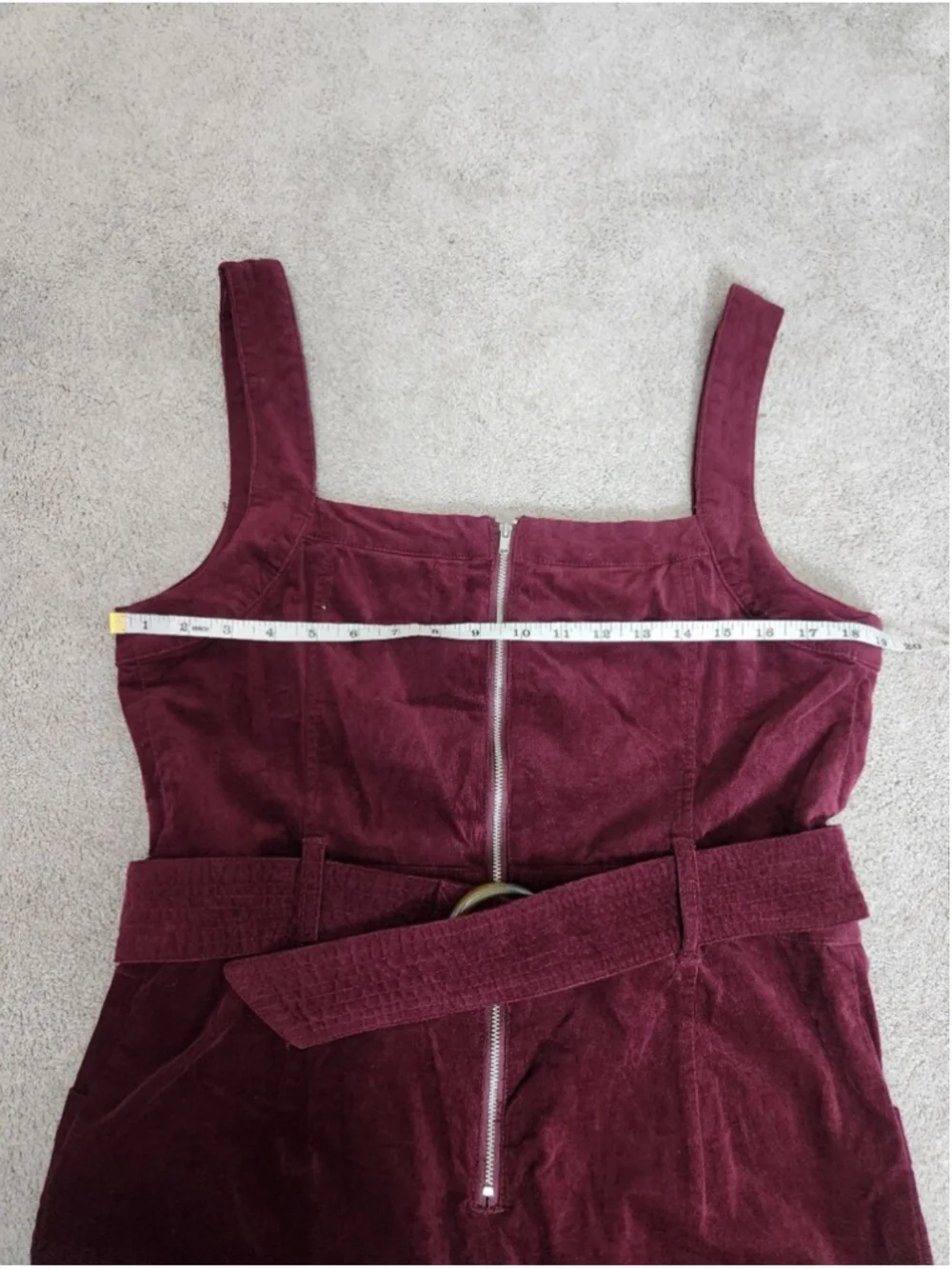 Anthropologie Pilcro Burgundy Leather Corduroy Jumpsuit Overalls Wide Leg Sz 12